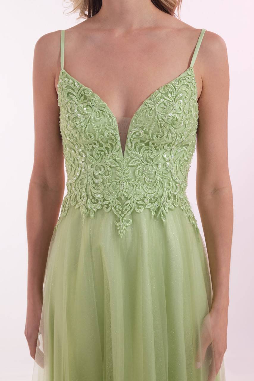 Laona NOBLE TULLE DRESS Besticktes Maxikleid mit V-Ausschnitt und Tüll-Einsatz Angebote
