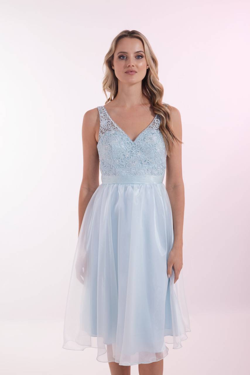 Laona SILKY SHINE DRESS Besticktes Midikleid mit V-Ausschnitt und Taillengürtel Räumungsverkauf