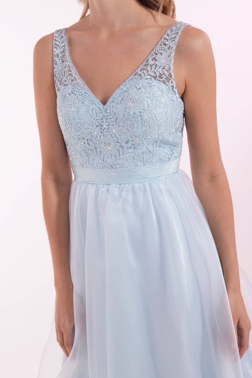Laona SILKY SHINE DRESS Besticktes Midikleid mit V-Ausschnitt und Taillengürtel Räumungsverkauf