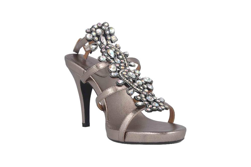 J.Reneé Metallic Nappa/Rhinestones Sandaletten in Übergrößen Taupe Evadine Taupe Metallic große Damenschuhe Rabatte dieses Monats