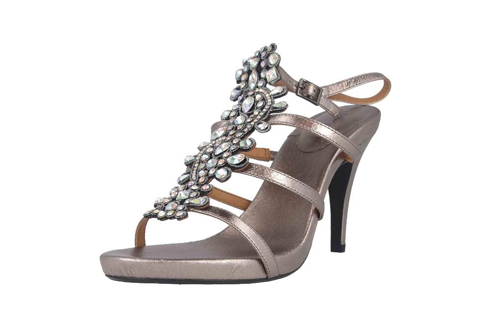 J.Reneé Metallic Nappa/Rhinestones Sandaletten in Übergrößen Taupe Evadine Taupe Metallic große Damenschuhe Rabatte dieses Monats