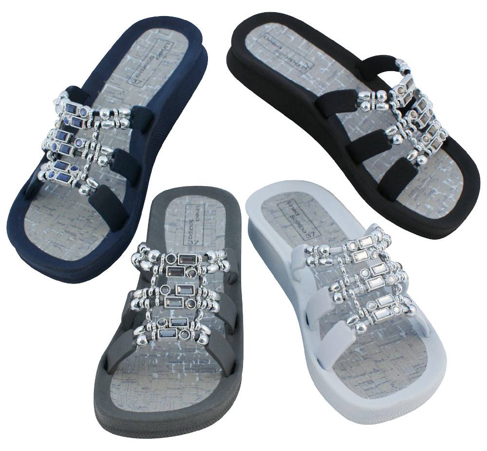 Beachandstreet Linea Scarpa Badeschuhe Damen • Naxos • Badepantolette mit dekorativen Ziersteinen für Frauen Günstiger Verkauf