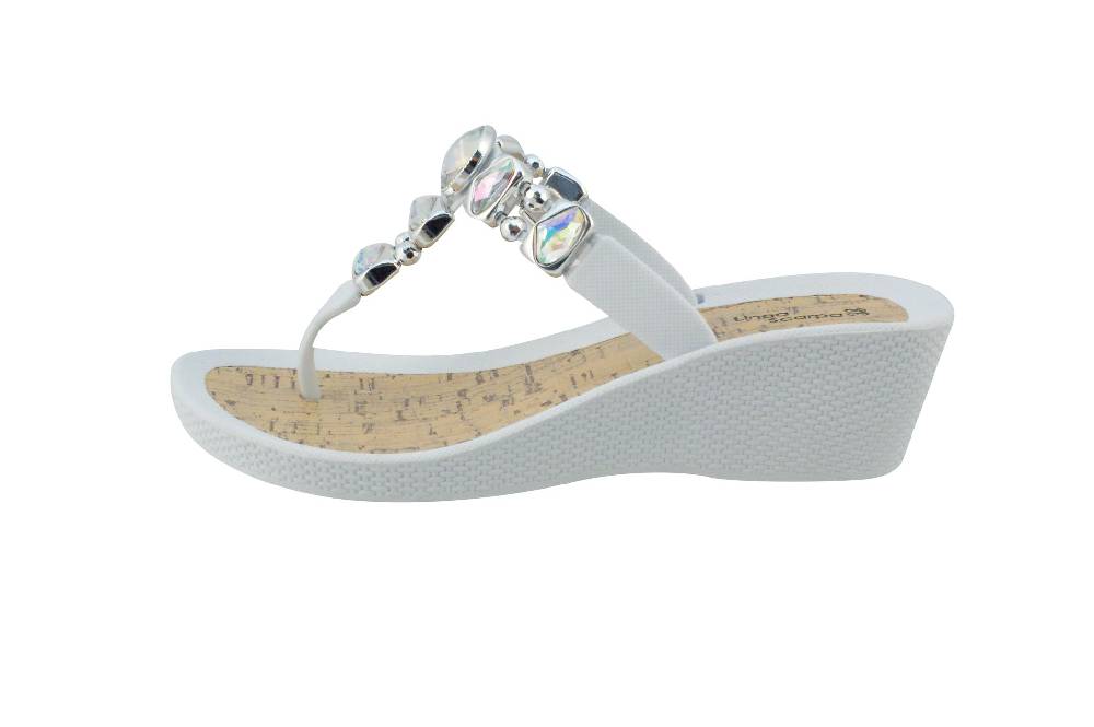 Beachandstreet Linea Scarpa • Strandschuhe Frauen • Grado • Glamour Zehentrenner weiß mit Wedge-Absatz Sonderangebote