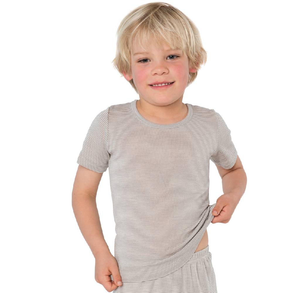 LIVING CRAFTS - Kurzarm-Shirt - Grey/Natural Striped Outlet