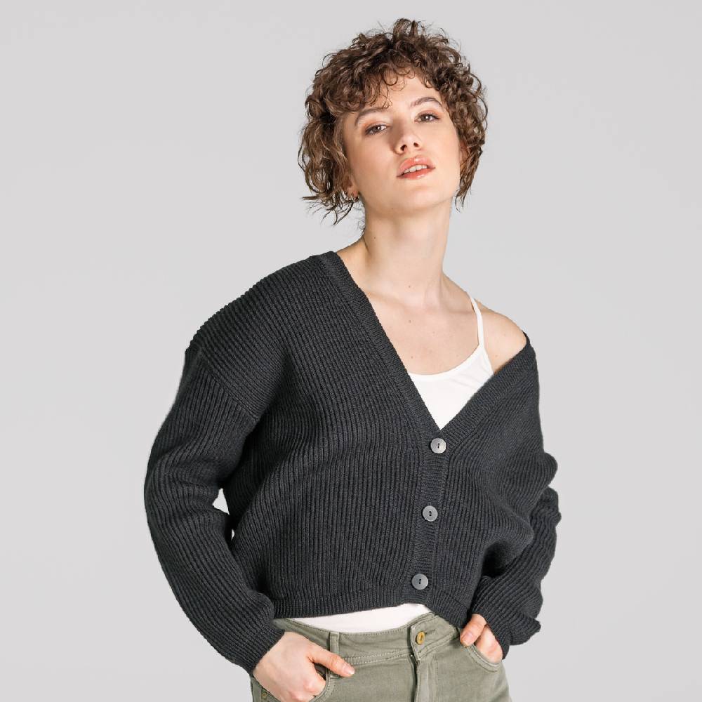 LIVING CRAFTS ALFREY - Strickjacke boxy - Off Black Begrenzte Freigabe