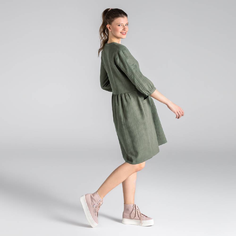 LIVING CRAFTS BLOSWEN - Seersucker Kleid - Khaki Preisnachlass