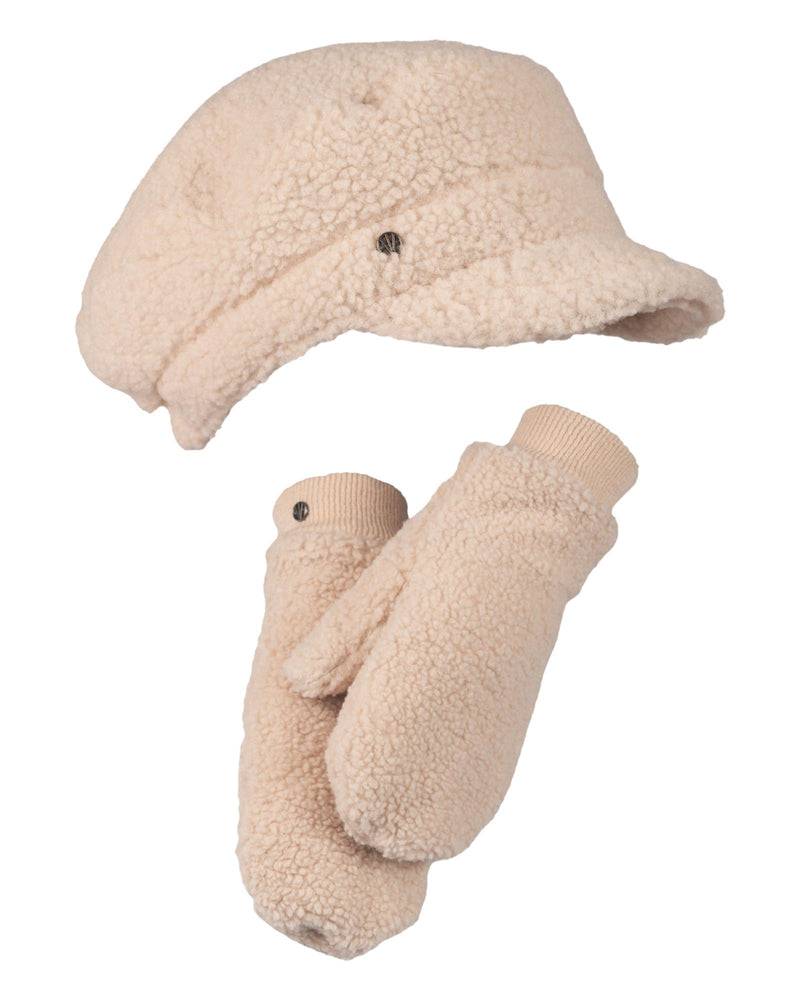 Loevenich Lammfell Imitation Kappe + Handschuh - Beige Flash Sale