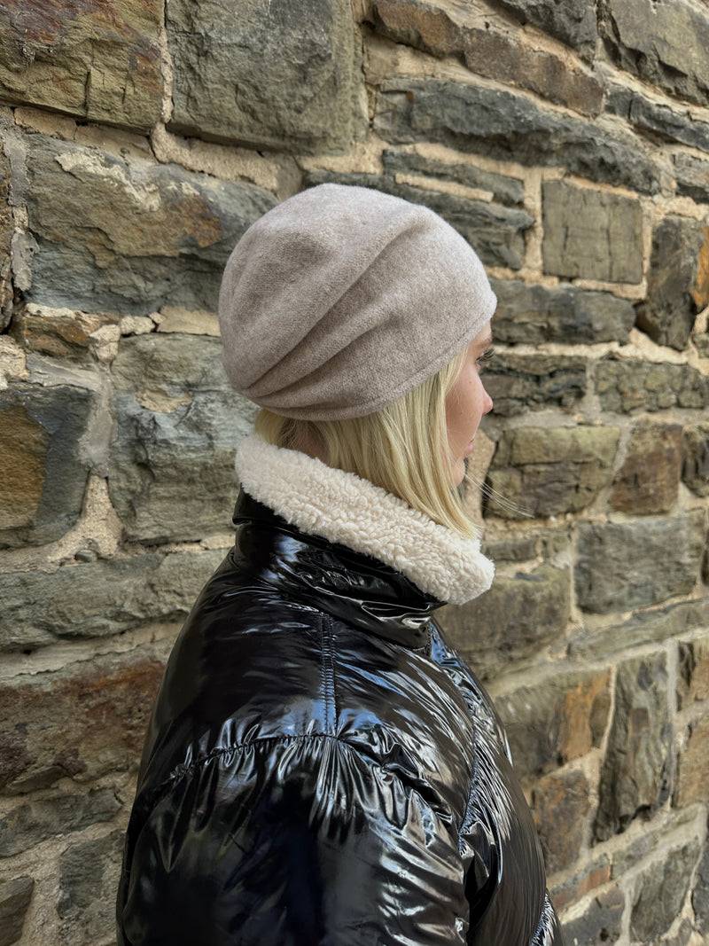 Loevenich Woll-Beanie, hinten gerafft in Beige melange Weihnachtsangebot