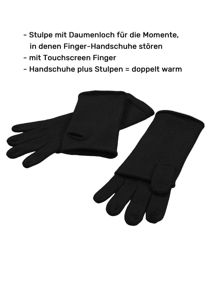 Loevenich Kaschmir-Mütze, Handschuh + Schal mit geometrischem Muster - Schwarz 50% Rabatt mit kostenlosem Versand
