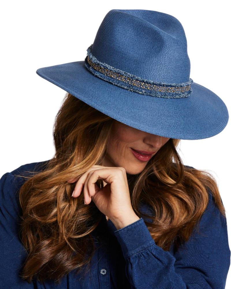 Loevenich großer Fedora mit Glitzersteinchen-Indigo Großer Ausverkauf