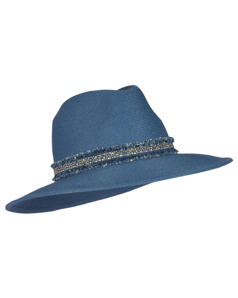 Loevenich großer Fedora mit Glitzersteinchen-Indigo Großer Ausverkauf