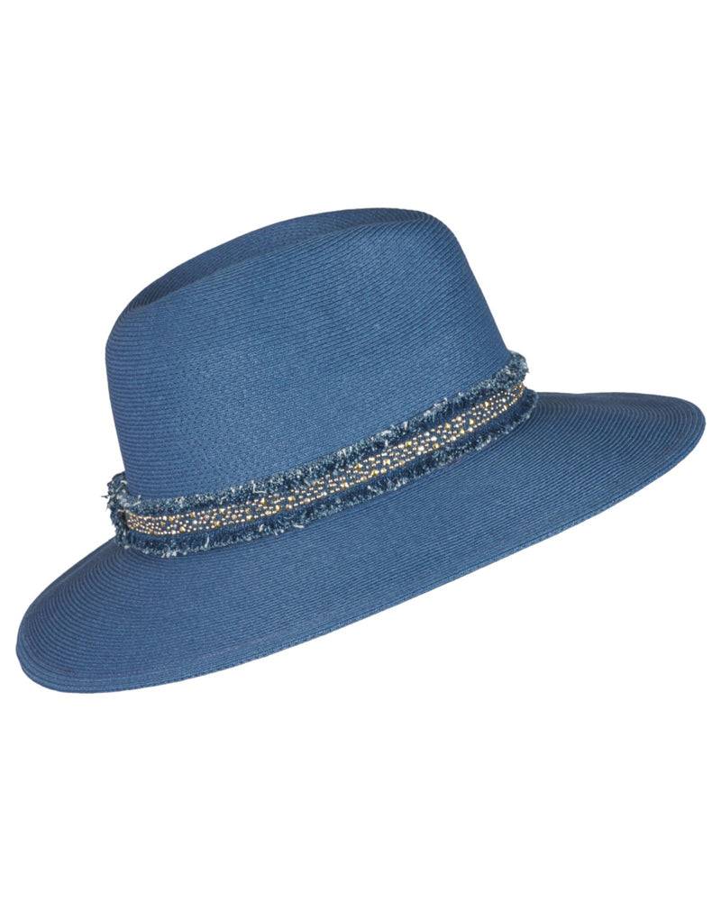 Loevenich großer Fedora mit Glitzersteinchen-Indigo Großer Ausverkauf
