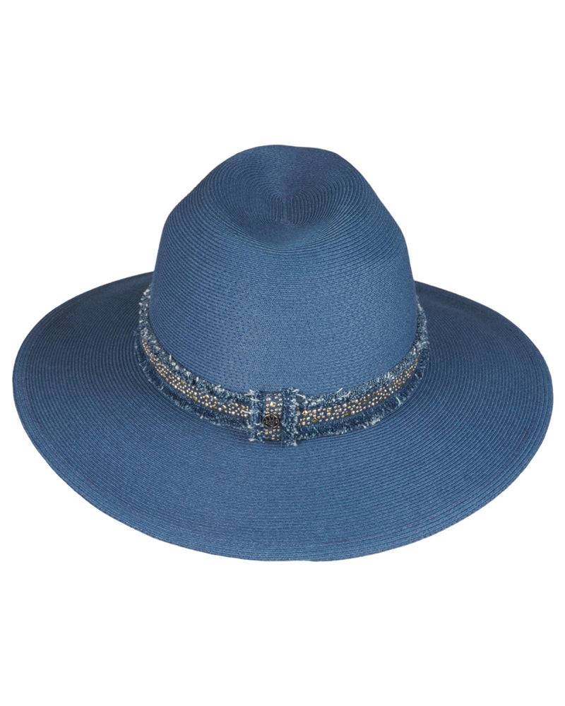 Loevenich großer Fedora mit Glitzersteinchen-Indigo Großer Ausverkauf