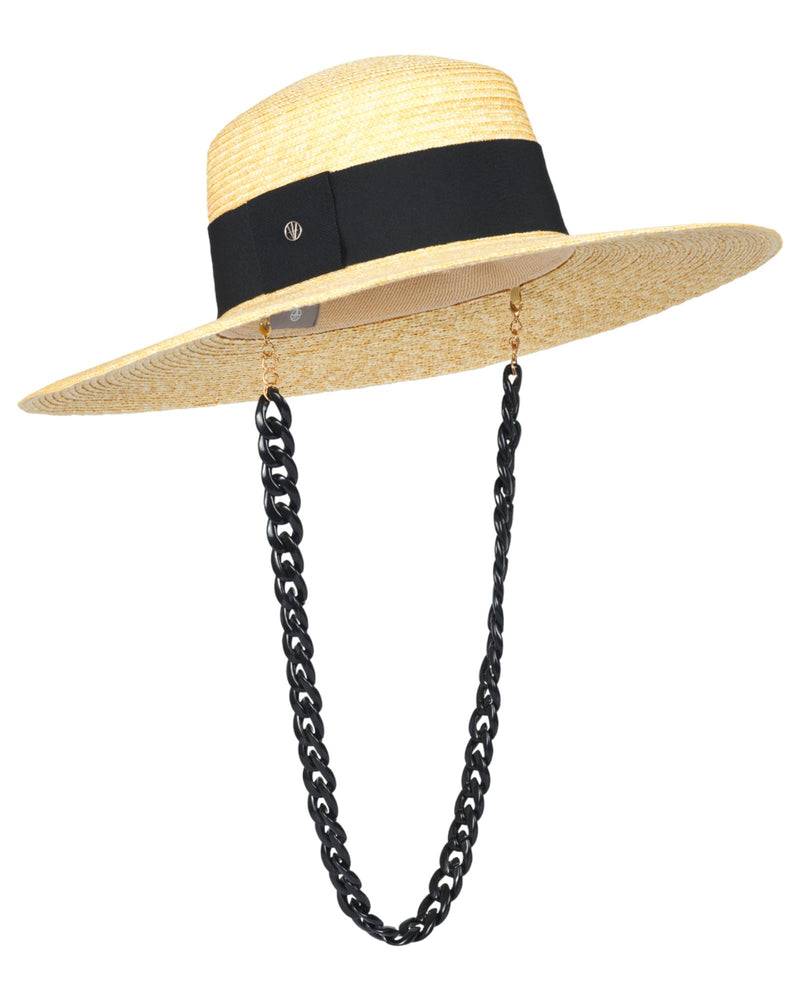 Loevenich Matelot-Strohhut mit Kette-Natur-Schwarz Jubiläumsangebot