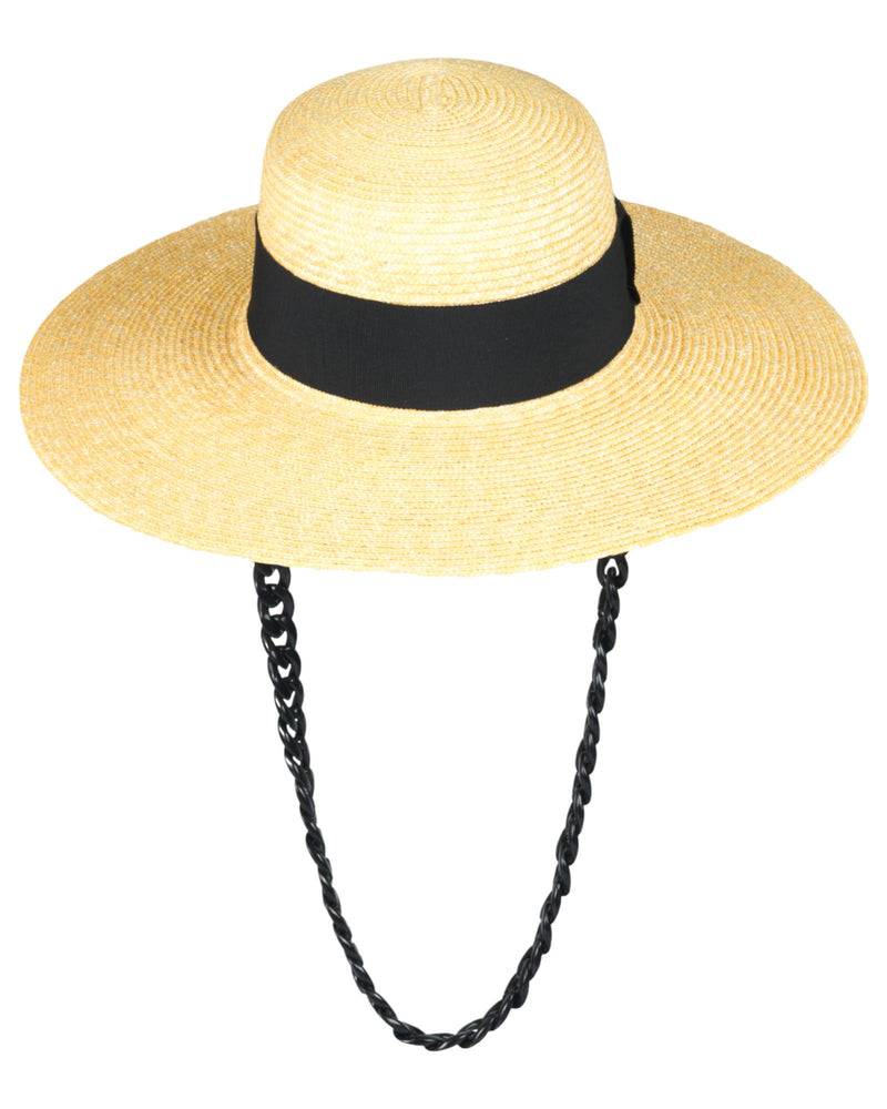 Loevenich Matelot-Strohhut mit Kette-Natur-Schwarz Jubiläumsangebot