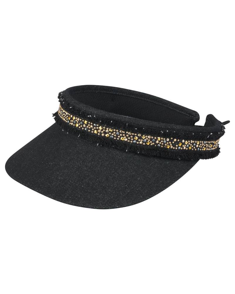 Loevenich Visor mit Glitzersteinchen-Denim Schwarz Top Angebot
