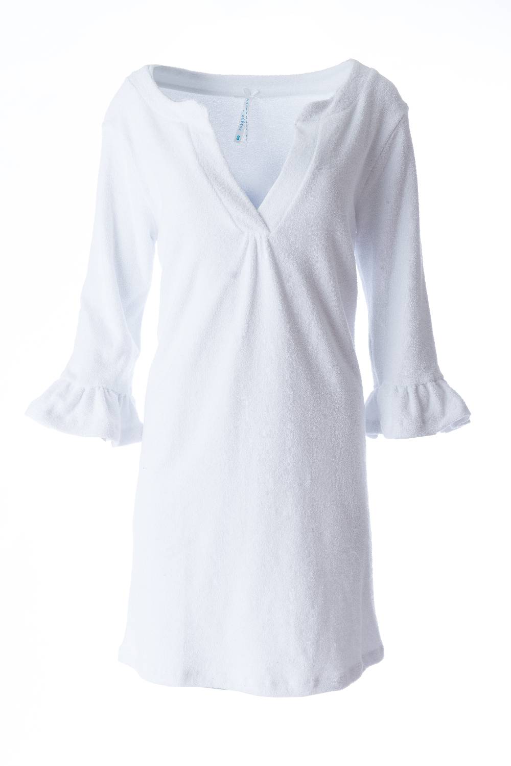 Louis & Louisa Badekleid Frottee Damen, weiß mit Rüsche Fabrikverkauf