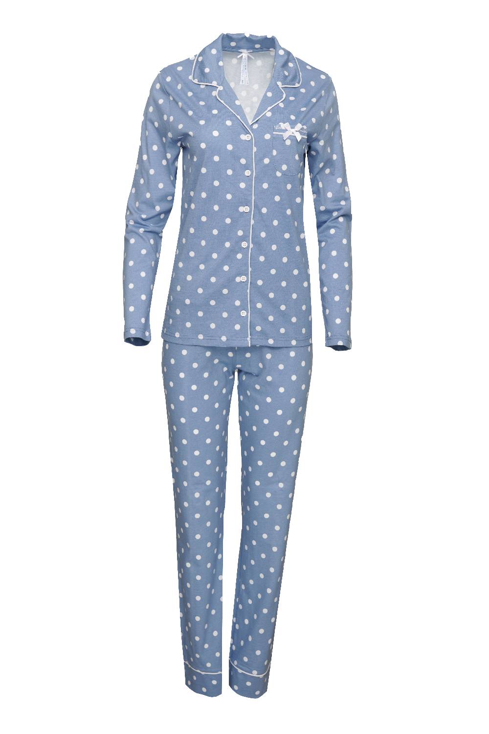 Louis & Louisa Pyjama Knopfleiste Damen "Meine Wohlfühlzeit", blau allover Kostenloser Versand