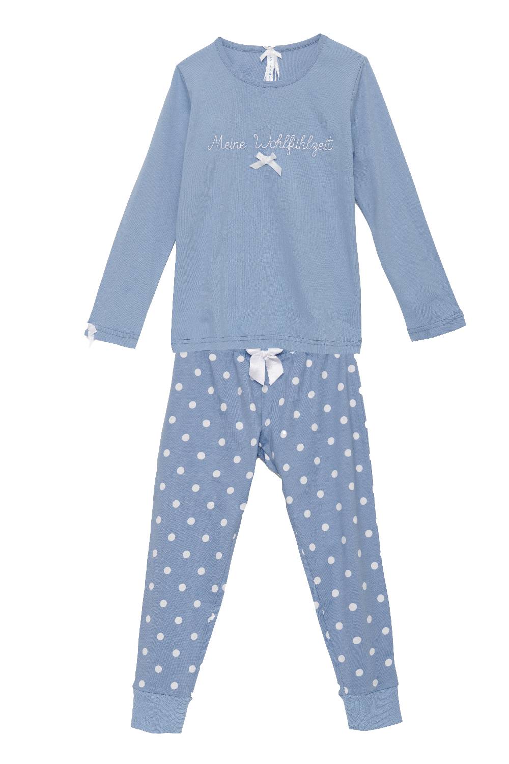 Louis & Louisa Pyjama Kinder Bündchen "Meine Wohlfühlzeit", blau / blau allover Fabrik Onlineshop