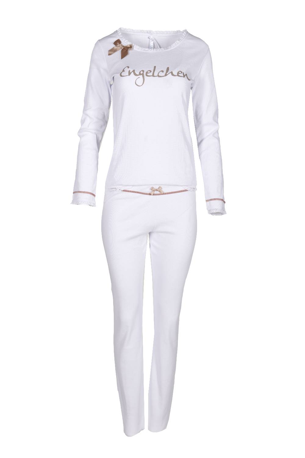 Louis & Louisa Pyjama Damen Rippe "Engelchen", weiß Rabatt