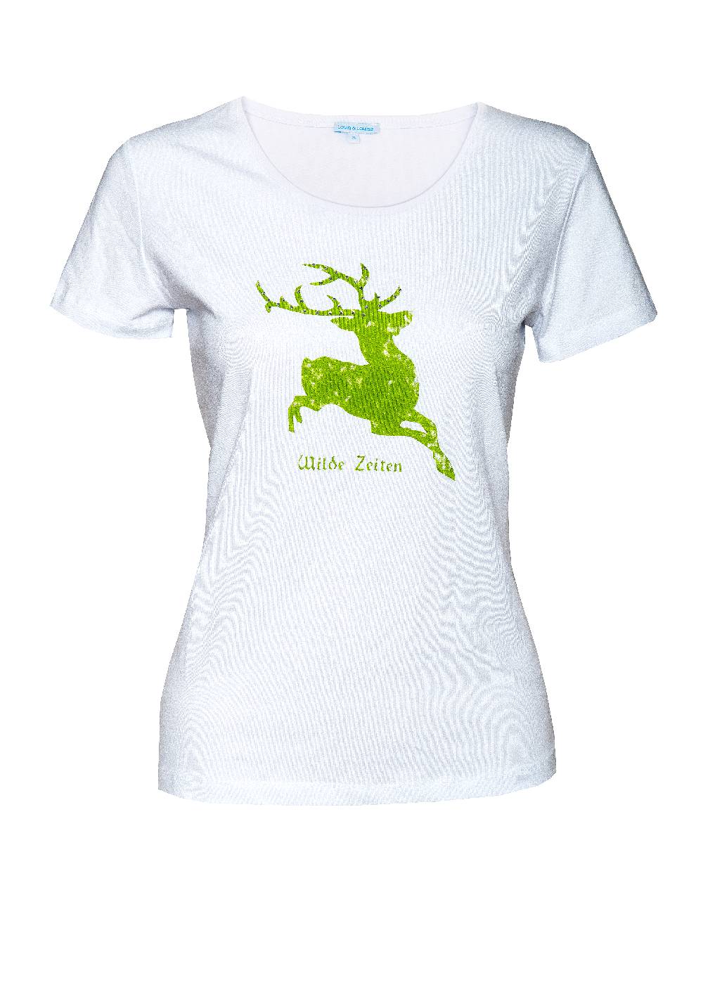 Louis & Louisa Hirsch Camouflage, Damenshirt weiß mit hellgrün Top Angebot