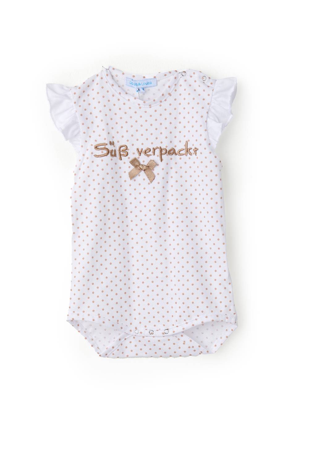 Louis & Louisa Body Baby Rüsche "Süß verpackt", weiß / taupe allover Bis zu 60% Rabatt