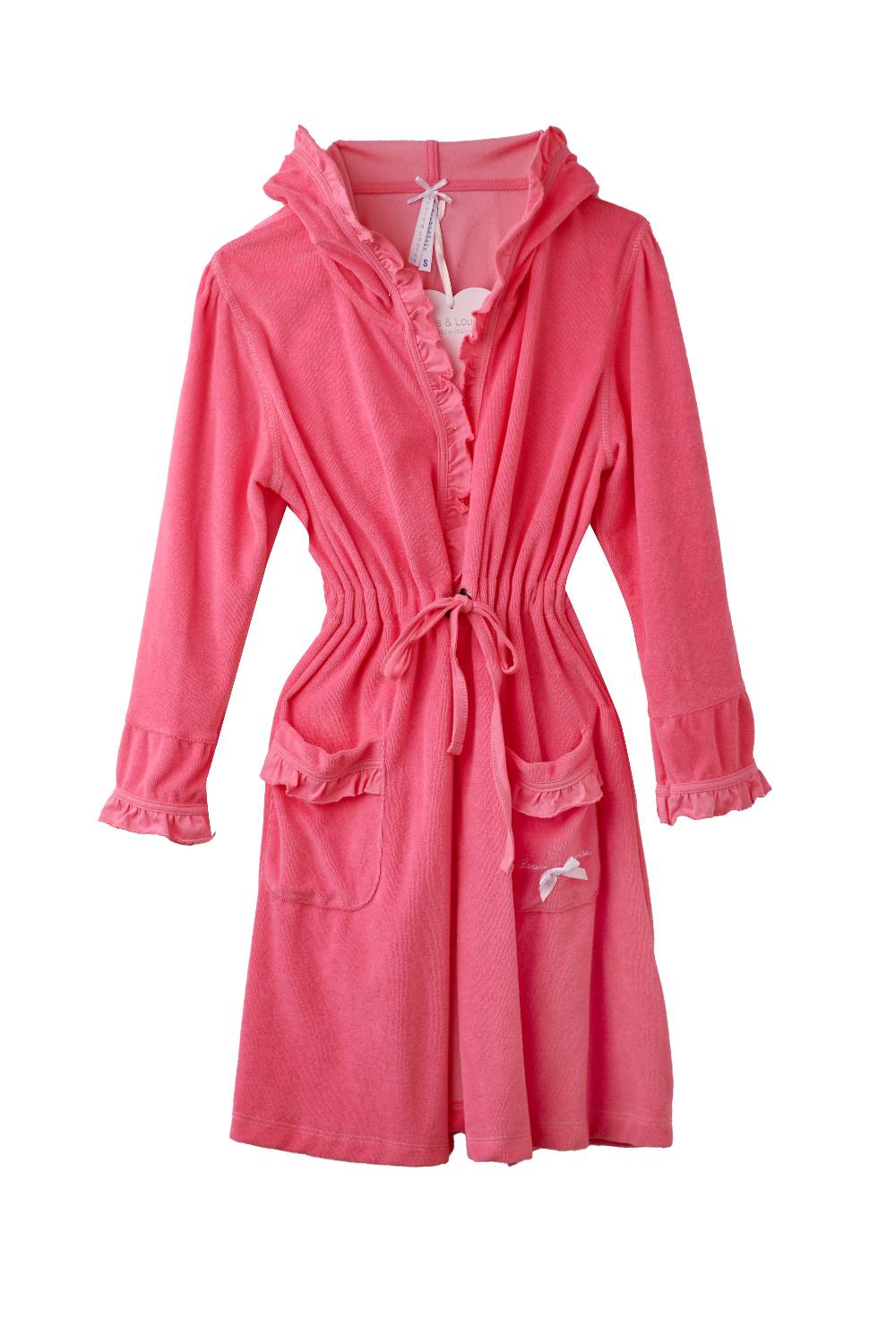 Louis & Louisa Bademantel Damen, pink mit Rüsche, KURZ Fabrikverkauf