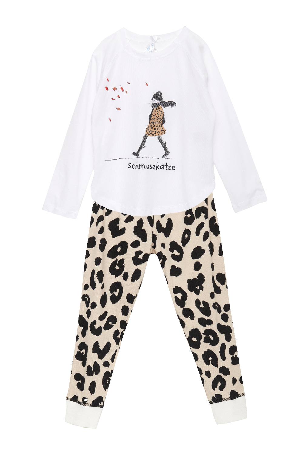Louis & Louisa Pyjama Kinder Bündchen "Leo-Mädchen", weiß / allover zollfrei