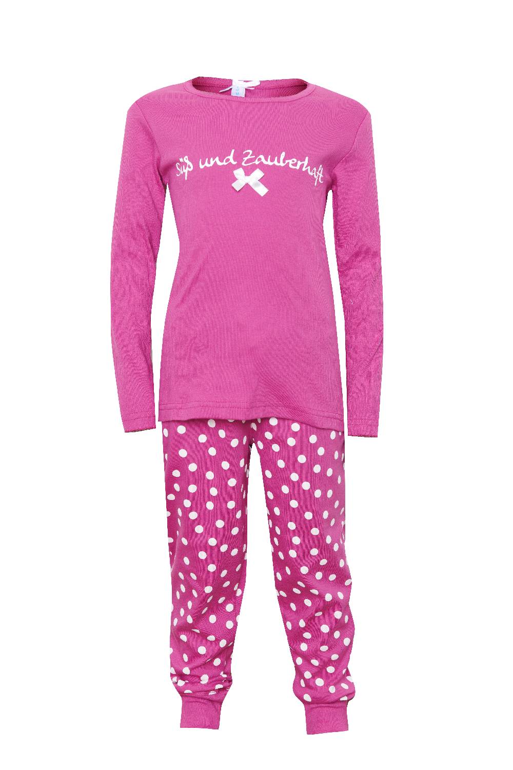 Louis & Louisa Pyjama Kinder Bündchen "Süß und Zauberhaft" pink Rippe / pink allover Fabrik Onlineshop