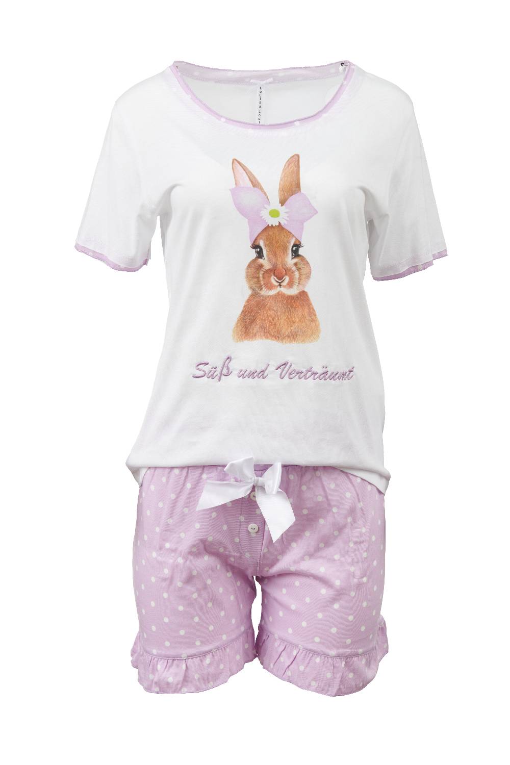 Louis & Louisa Short-Set Damen "Hase Druck", weiß / flieder Rabatte dieses Monats