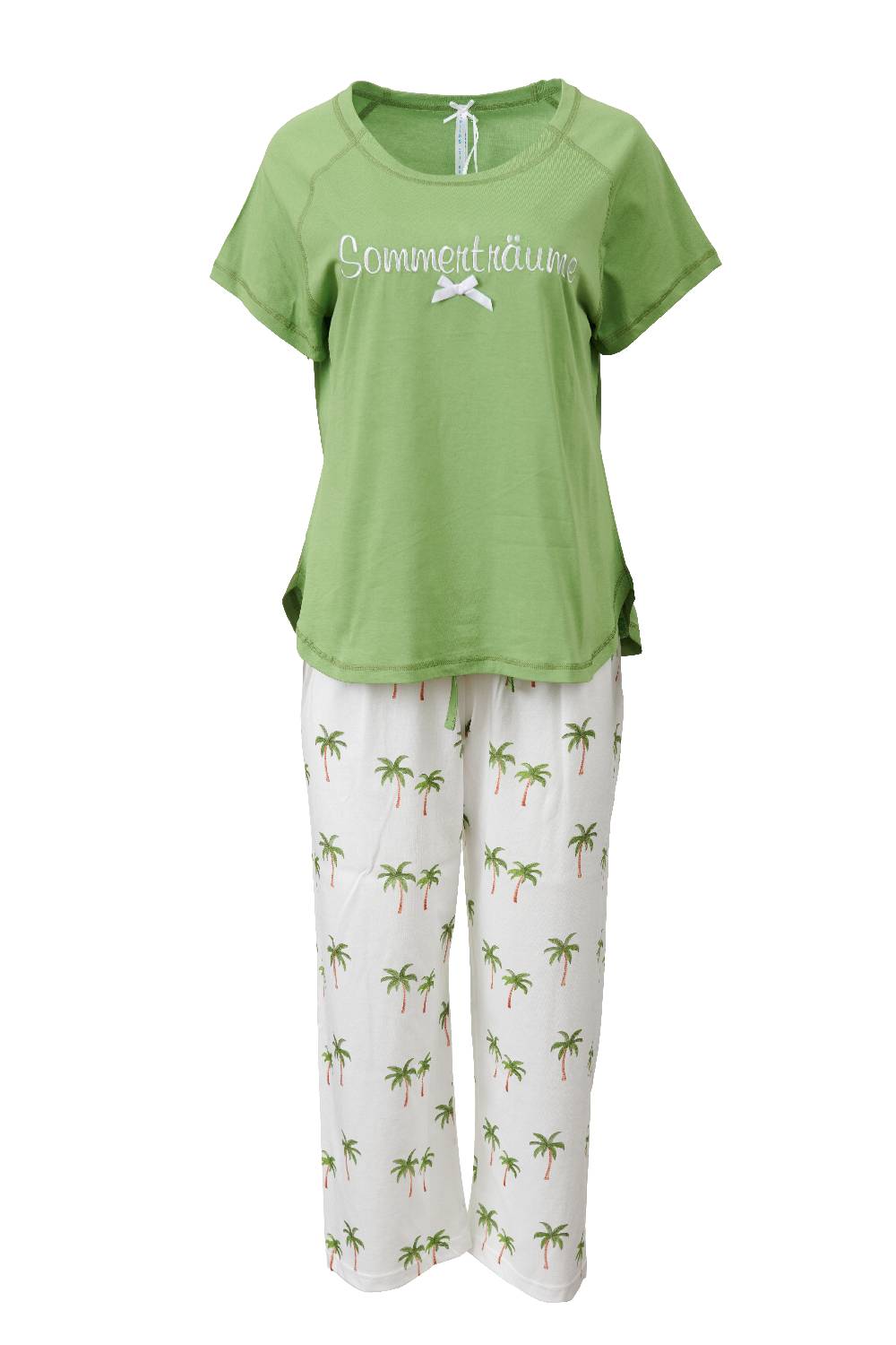 Louis & Louisa Pyjama Capri "Sommerträume", grün / Palmen allover Online