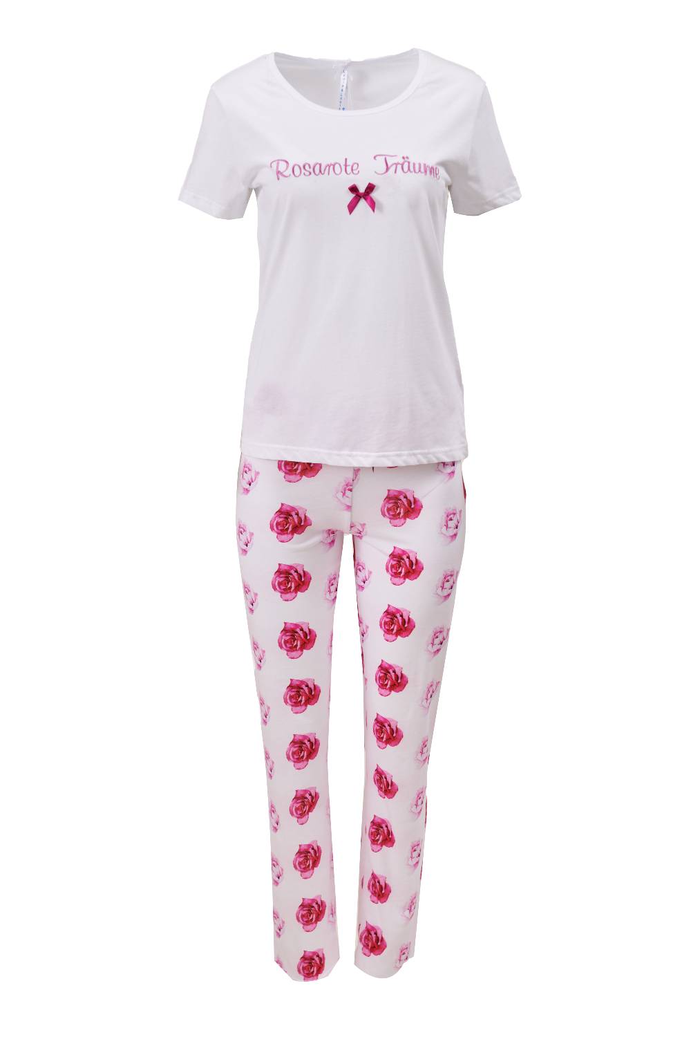 Louis & Louisa Pyjama Damen Basic "Rosarote Träume", weiß/ weiß allover Angebote