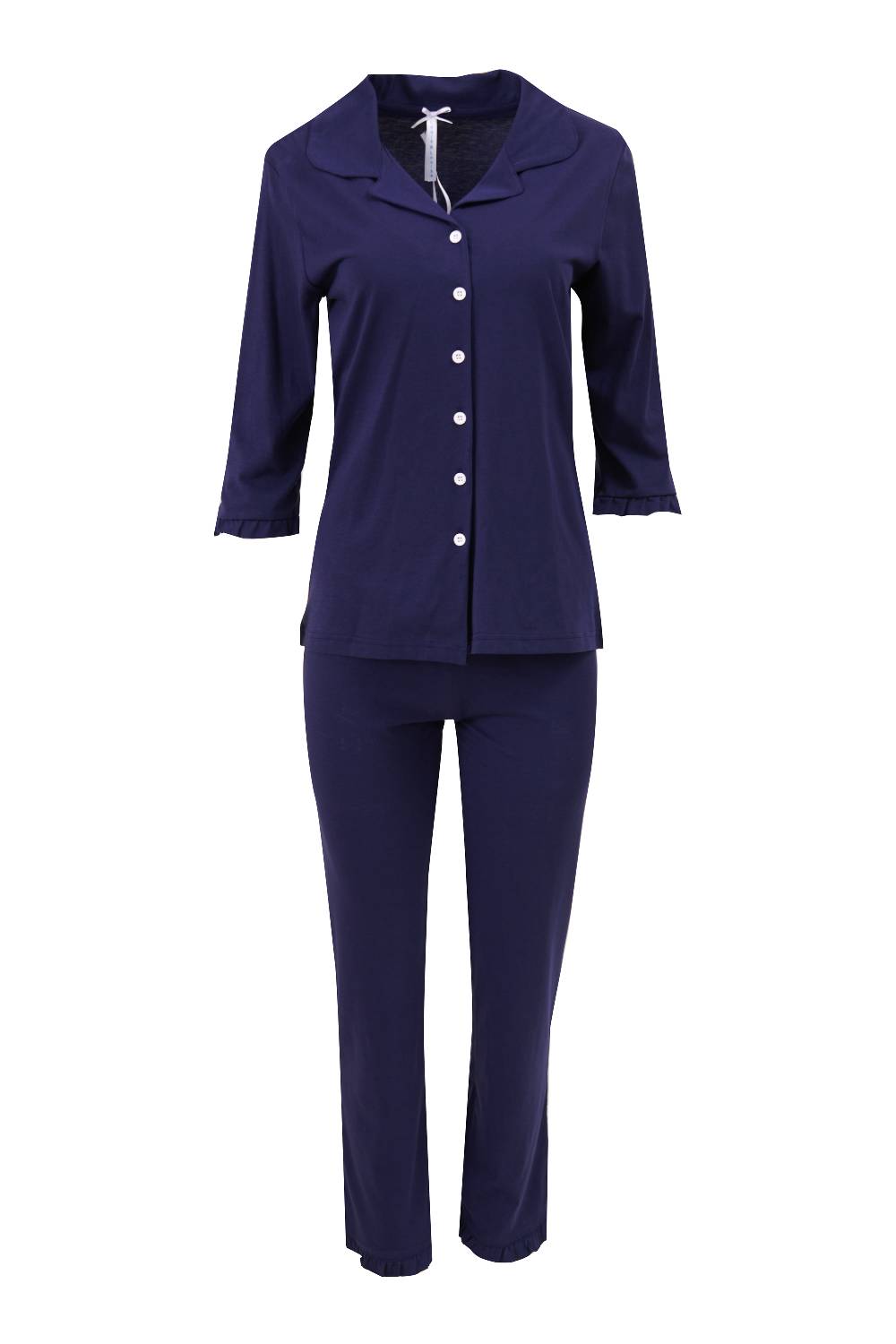 Louis & Louisa Pyjama Damen Knopfleiste "Zum Wohlfühlen", blau Schlussverkauf