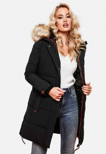 Marikoo Navahoo Halina Damen Winter Steppmantel mit Kunstfell Online Outlet
