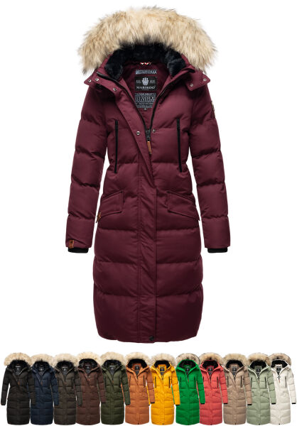 Marikoo Schneesternchen Damen lange Winter Steppjacke mit Kapuze Tiefpreis