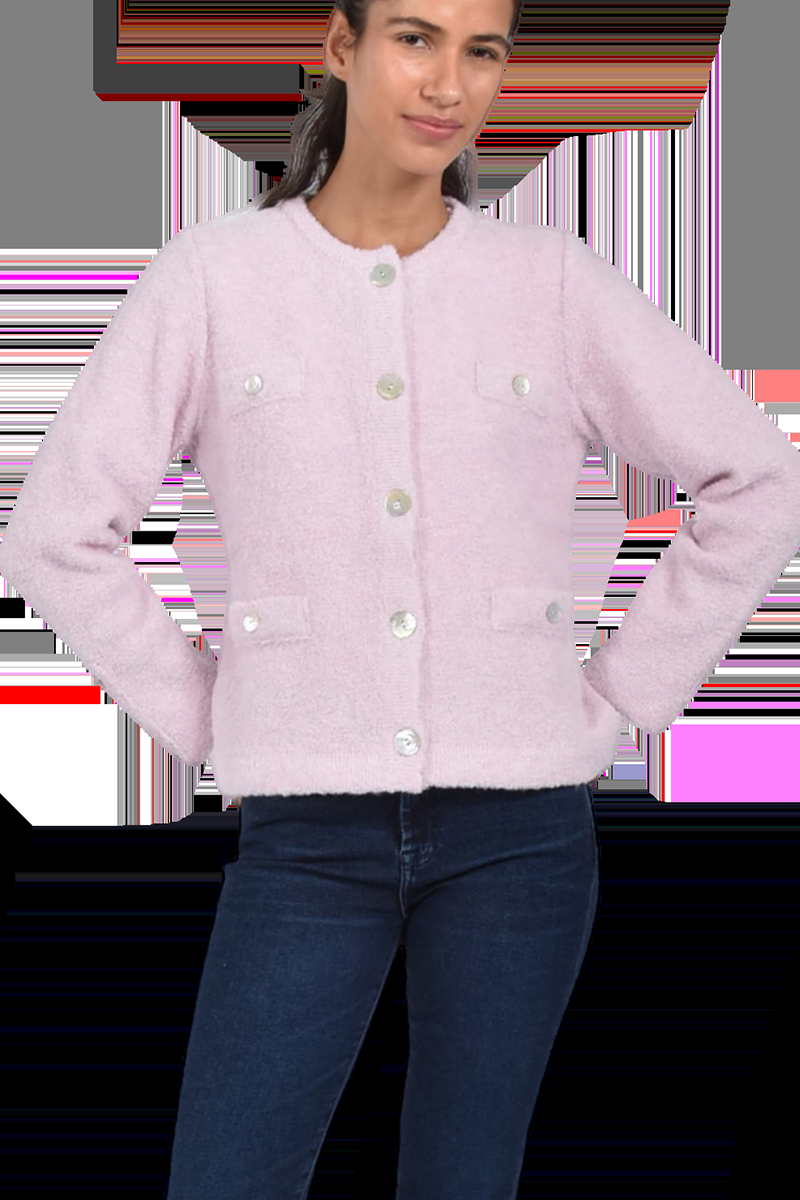 Pierre Claire Exquisite Bouclé-Strickjacke mit Rundhalsausschnitt von Pierre Claire Neueste Mode