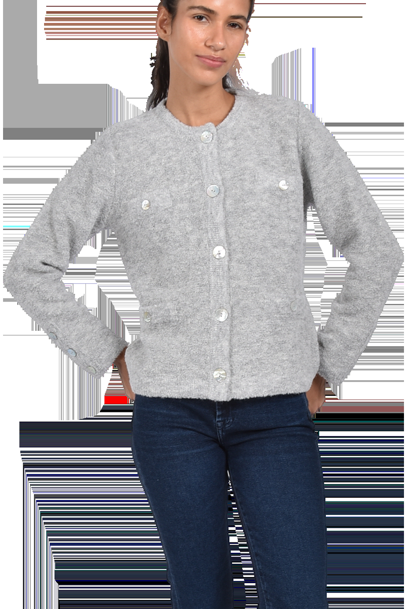 Pierre Claire Exquisite Bouclé-Strickjacke mit Rundhalsausschnitt von Pierre Claire Zeitlich begrenztes Angebot
