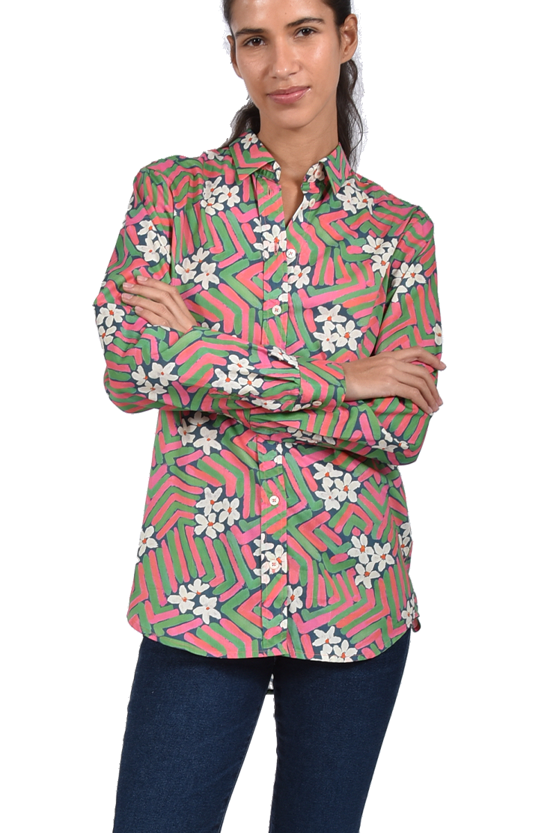 STEEN Bluse mit grafischem Blumenmuster von Liberty, Kellerfalte und abgerundetem Saum Nur noch ein Tag übrig