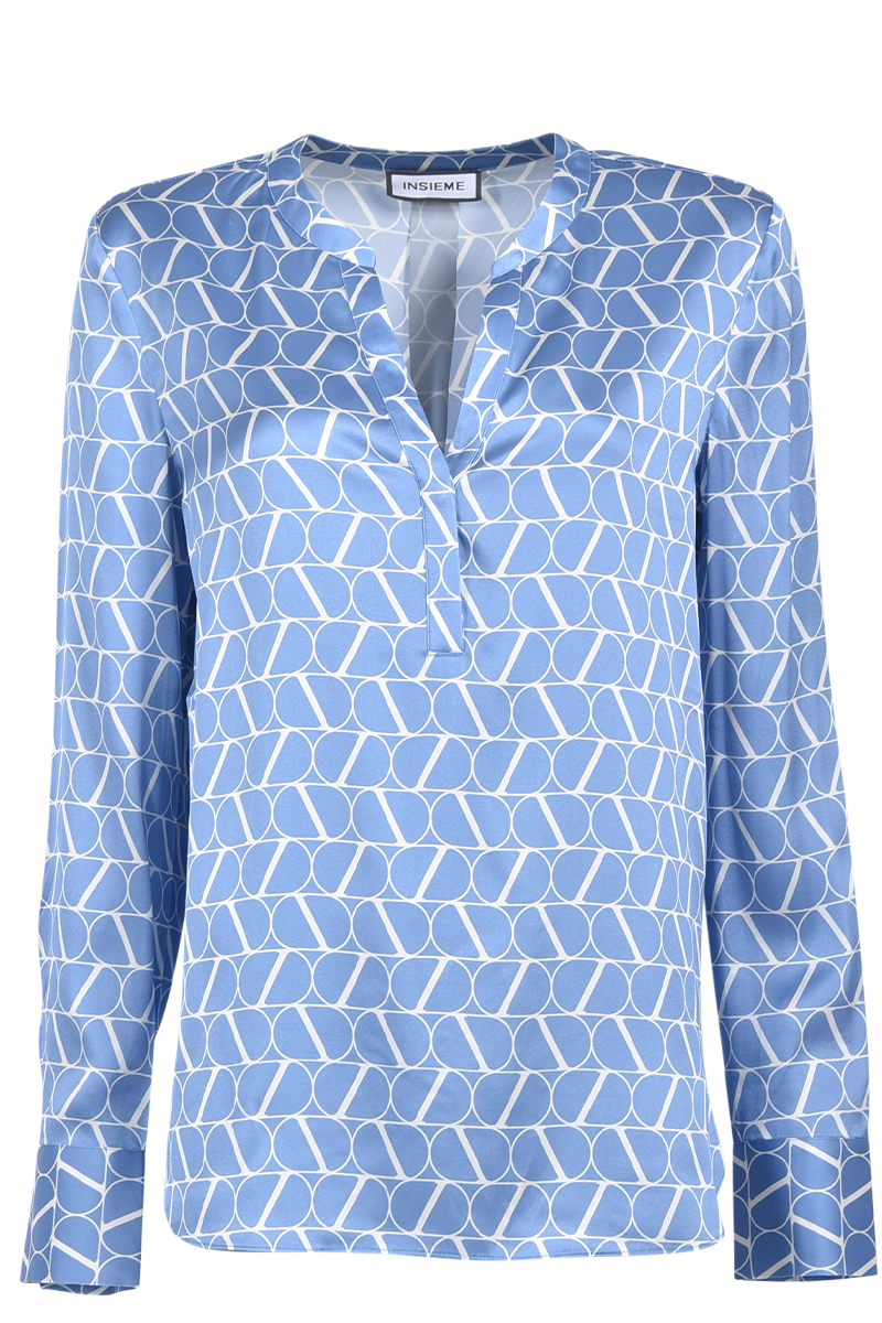 INSIEME Seidenbluse mit V-Ausschnitt und "I" Logo-Druck von INSIEME 50% Rabatt mit kostenlosem Versand