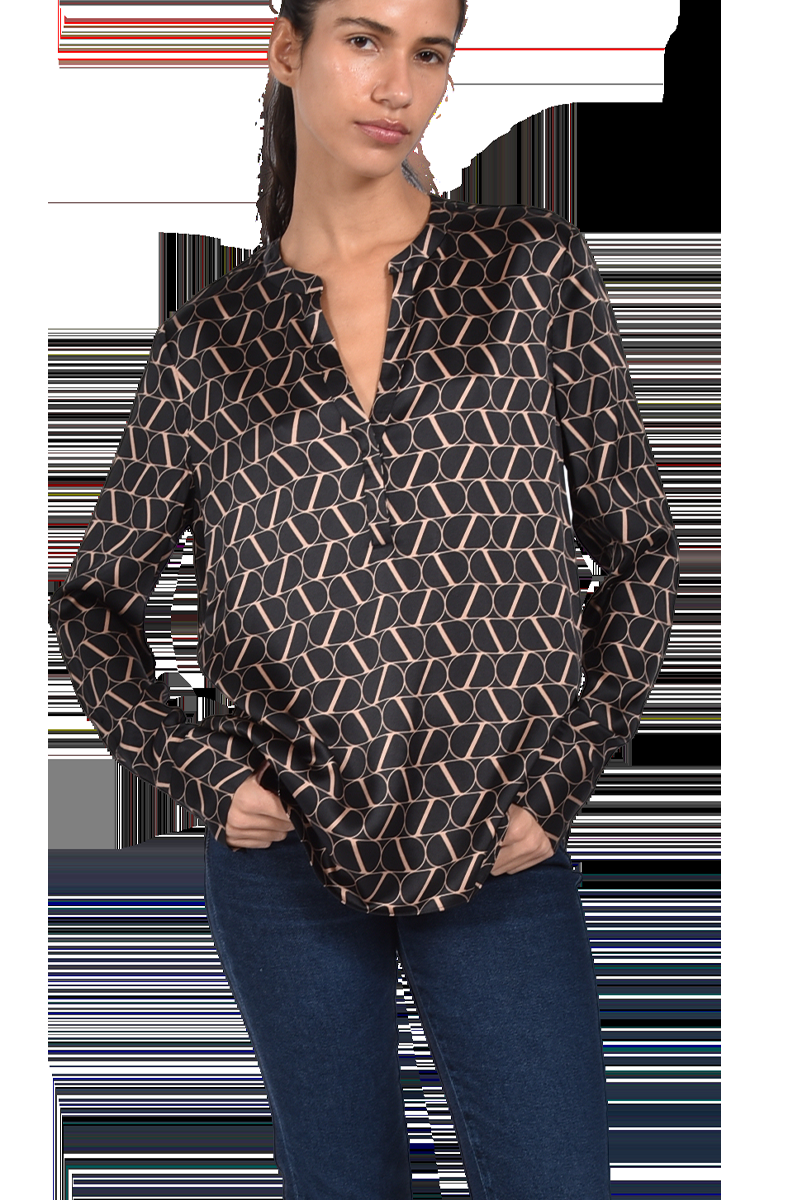 INSIEME Seidenbluse mit V-Ausschnitt und "I" Logo-Druck von INSIEME Clearance-Verkauf