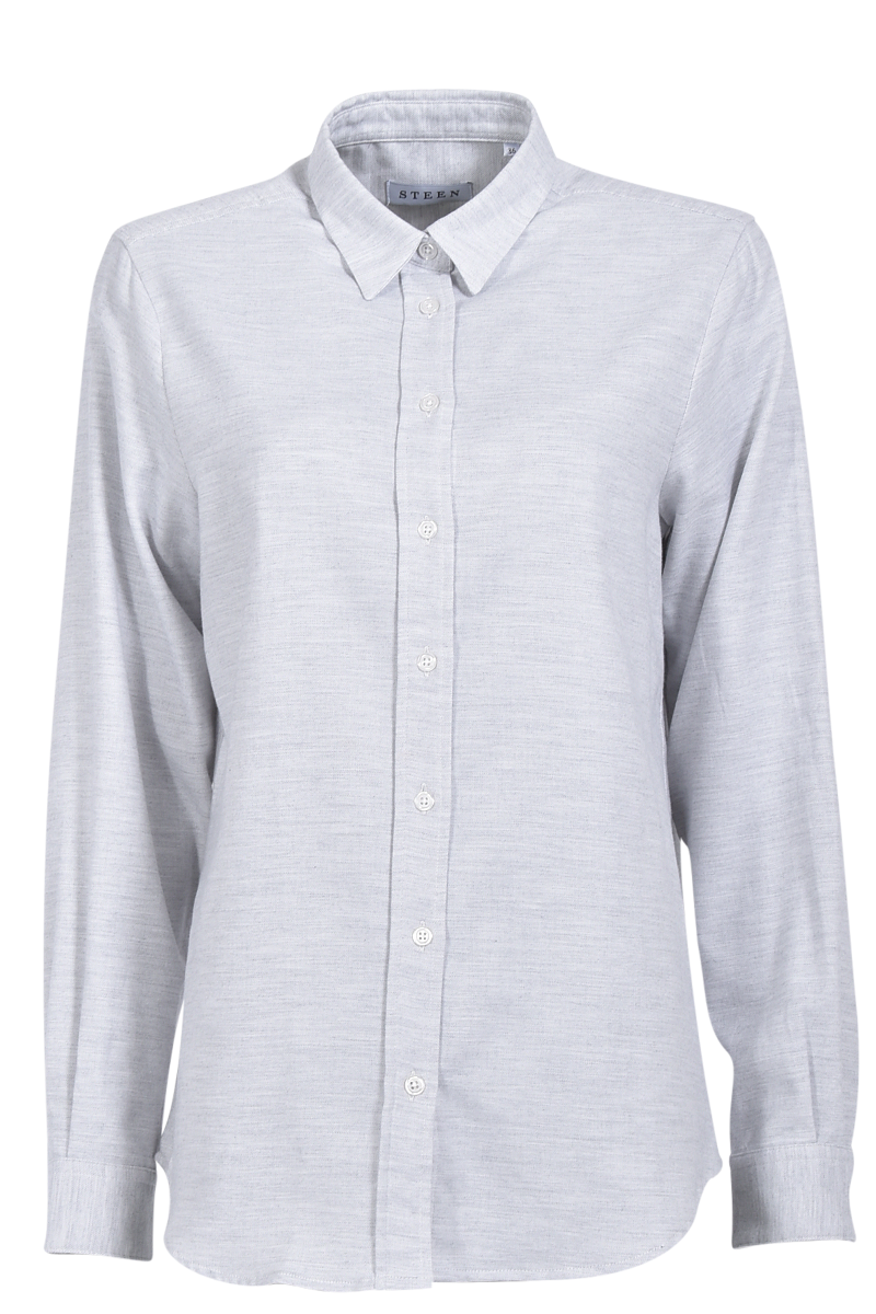 STEEN Melierte Flanellbluse mit Kellerfalte und abgerundetem Saum Outlet