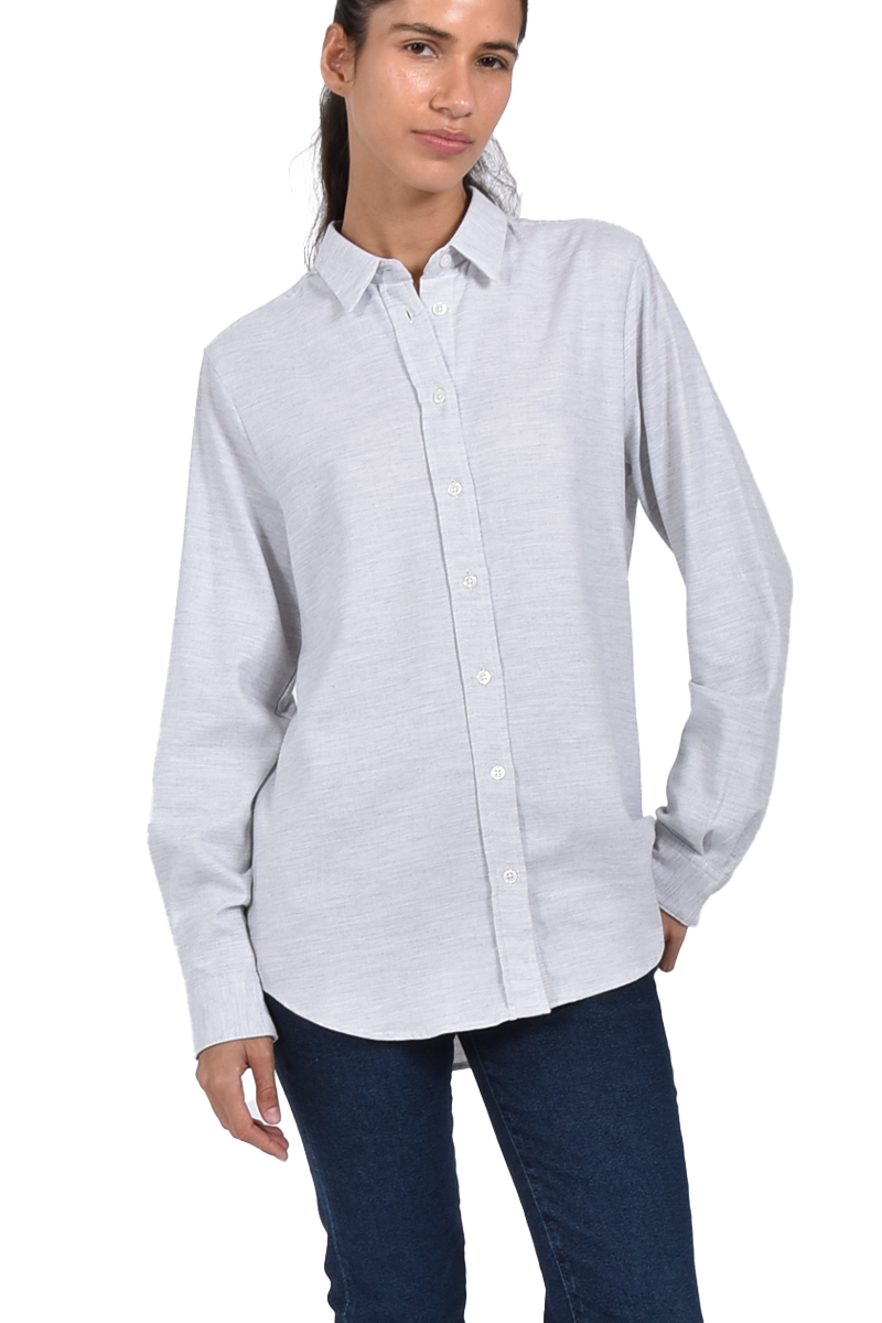 STEEN Melierte Flanellbluse mit Kellerfalte und abgerundetem Saum Outlet