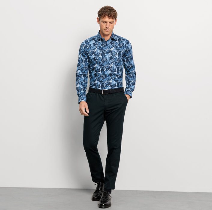 Oblymp Level FiveBusinesshemd, body fit, New York Kent, Marine Clearance-Verkauf
