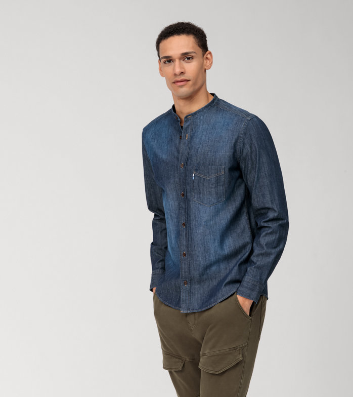 Oblymp Casual, Freizeithemd, regular fit, Stehkragen, Marine Weihnachtsangebot