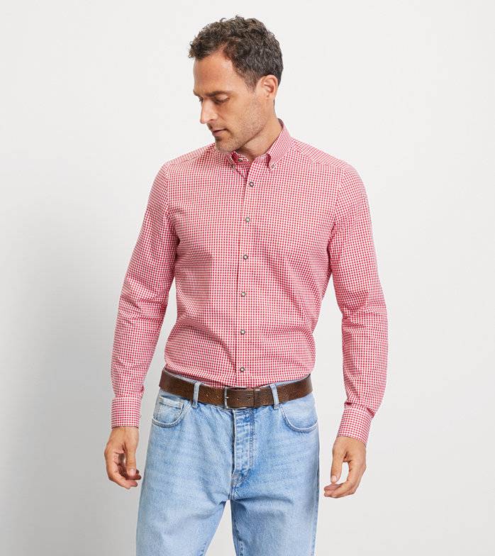 Oblymp Level Five, Businesshemd, body fit, Button-down, Rot Tägliche Deals