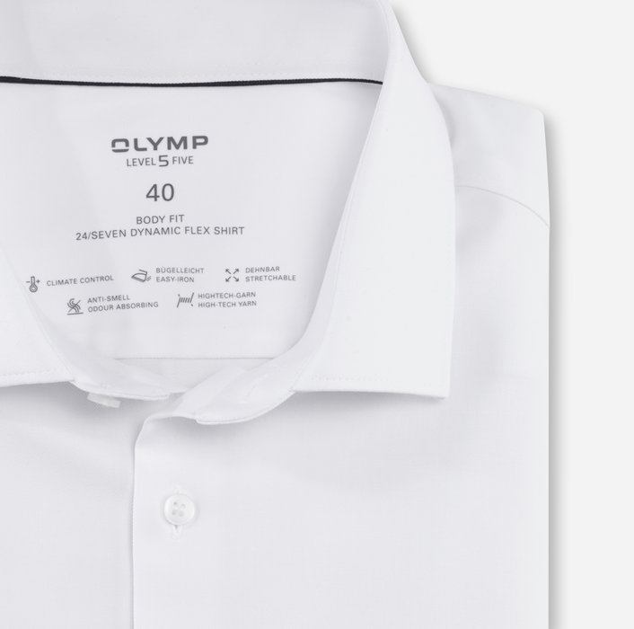 Oblymp Level Five 24/Seven, Businesshemd, body fit, Modern Kent, Weiß Versandkostenfrei