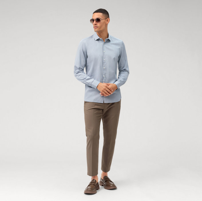 Oblymp Level Five garment washed, Businesshemd, body fit, Kent, Bleu Exklusivangebot