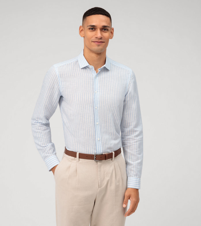 Oblymp Level Five garment washed, Businesshemd, body fit, Kent, Bleu Jubiläumsangebot