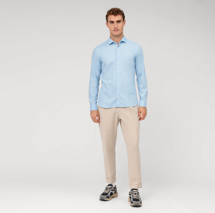 Oblymp Level Five garment washed, Businesshemd, body fit, Kent, Bleu Neueste Mode