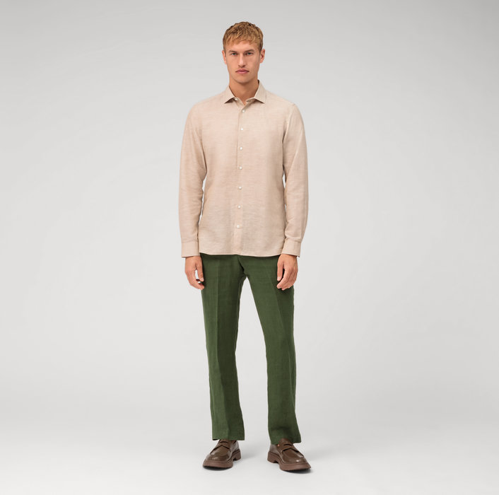 Oblymp Level Five garment washed, Businesshemd, body fit, Kent, Natur Zeitlich begrenztes Angebot